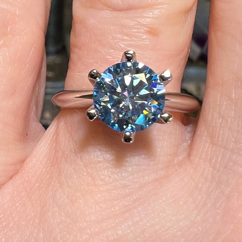 Two carat blue round moissanite